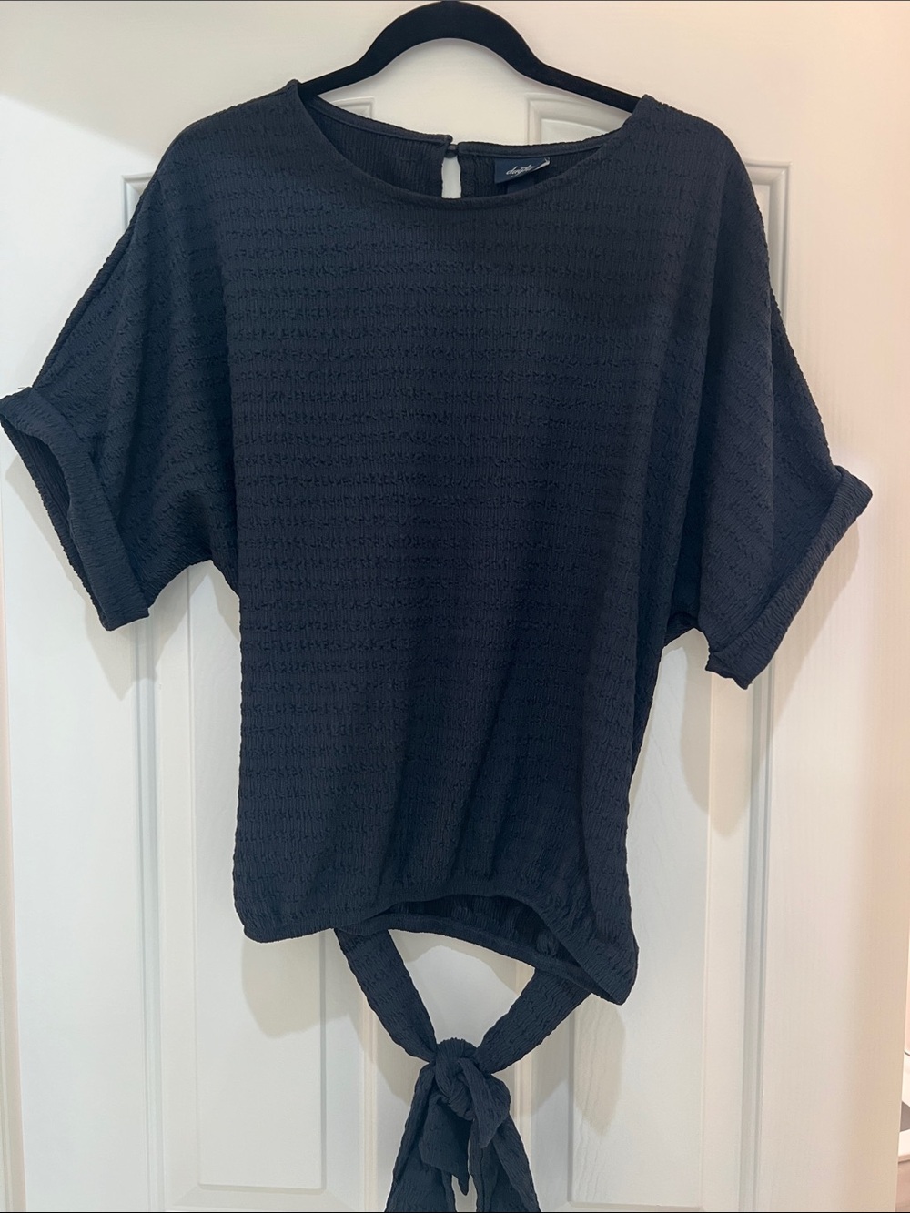 Buckle Black Textured Tie-Front Crop Top